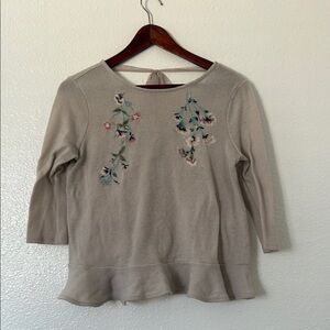 LC Lauren Conrad Beige Floral Embroidered Top